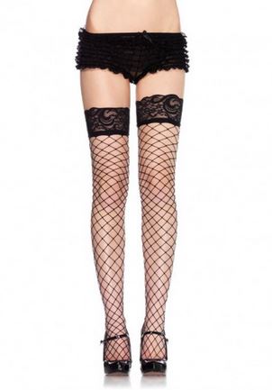 Lace Top Fence Net Thigh Highs - One Size - Black LA-9037BLK